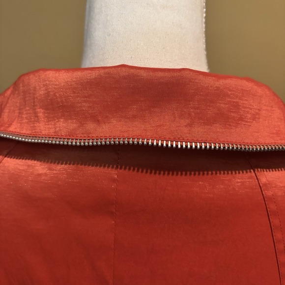 Jerry T Orange Satin Ruffle Zip Collar Belted Blazer Jacket Women's Size Large - Picture 6 of 7